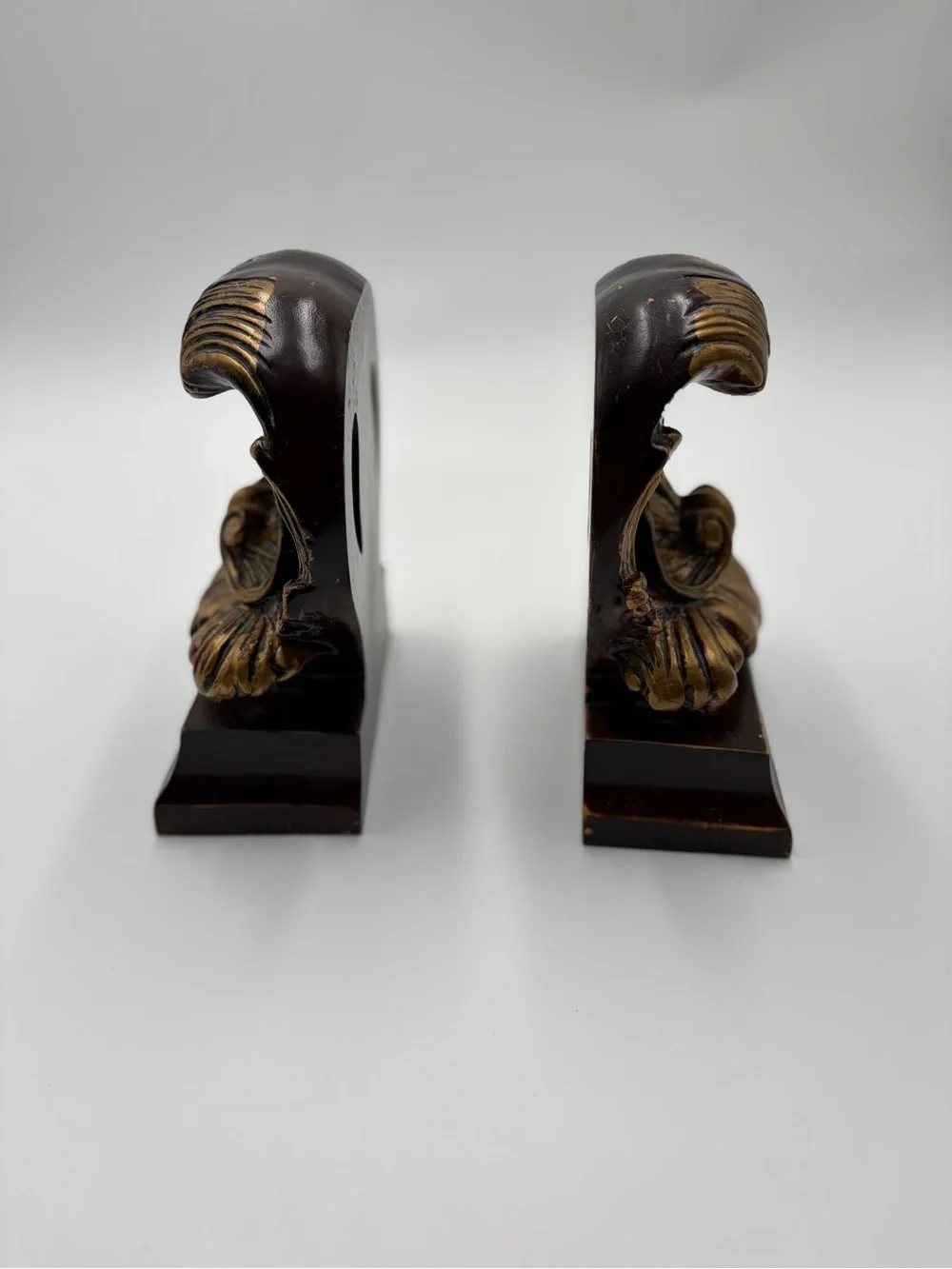 Ornate Gold and Dark Brown Decorative Bookends - Pair